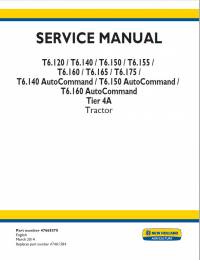 repair manual New Holland T6.120/140/150/155/160/165/175 AutoCommand Tier 4A Tractor Service Manual PDF
