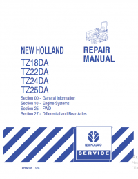 repair manual New Holland Tractor TZ18DA, TZ22DA, TZ24DA, TZ25DA Repair Manual PDF