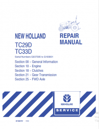 repair manual New Holland Tractor TC29D, TC33D Repair Manual PDF