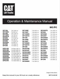 repair manual Cat GP15N to GP35N, GPE15N to GPE35N, DP15ND to DP20NDS, DP20NTS to DP35N Operation and Maintenance