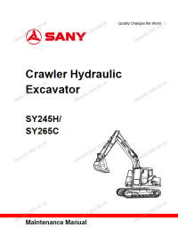 repair manual Sany Crawler Hydraulic Excavator SY245H, SY265C Maintenance Manual