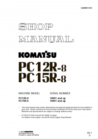 repair manual Komatsu Hydraulic Excavator PC12R-8, PC15R-8 Set of Shop Manuals PDF