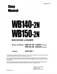 repair manual Komatsu Backhoe Loaders WB140-2N, WB150-2N Set of Shop Manuals PDF