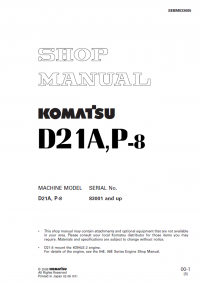 repair manual Komatsu Bulldozer D21A, P-8 Shop Manual PDF