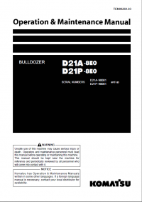 repair manual Komatsu D21A-8EO, D21P-8EO Bulldozer Operation & Maintenance Manual PDF