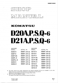 repair manual Komatsu D20/21A, P, S, Q-6 Bulldozer Shop Manual PDF