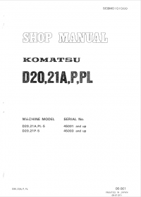 repair manual Komatsu D20, 21A, P,PL Bulldozers Shop Manual PDF