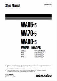 repair manual Komatsu Wheel Loader WA65-5, WA70-5, WA80-5 Shop Manual PDF