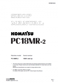 repair manual Komatsu PC18MR-2 Hydraulic Excavator Shop Manual PDF