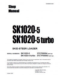 repair manual Komatsu SK1020-5, SK1020-5 turbo Skid-Steer Loader Shop Manual PDF