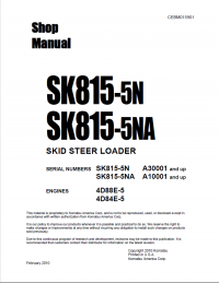 repair manual Komatsu Skid-Steer Loader SK815-5N, SK815-5NA Shop Manual PDF