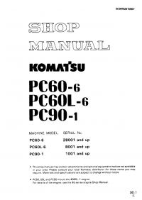 repair manual Komatsu Hydraulic Excavator PC60-6, PC60L-6, PC90-1 Shop Manual PDF