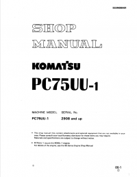 repair manual Komatsu Hydraulic Excavator PC75UU-1 Shop Manual PDF