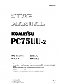 repair manual Komatsu Hydraulic Excavator PC75UU-2 Shop Manual PDF