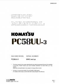 repair manual Komatsu Hydraulic Excavator PC58UU-3 Shop Manual PDF