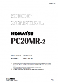 repair manual Komatsu Hydraulic Excavator PC20MR-2 Shop Manual PDF