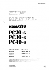 repair manual Komatsu Hydraulic Excavator PC20-6, PC30-6, PC40-6 Shop Manual PDF