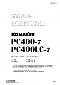 repair manual Komatsu PC400-7, PC400LC-7 Machine Shop Manual PDF