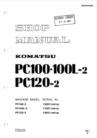 repair manual Komatsu Machine PC100-100L-2, PC120-2 Shop Manual PDF