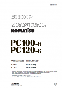 repair manual Komatsu PC100-6, PC120-6 Machine Shop Manual PDF