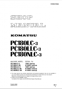 repair manual Komatsu PC180LC/LLC/NLC-3 Machine Shop Manual PDF