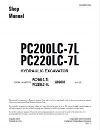 repair manual Komatsu Hydraulic Excavator PC200LC-7L, PC220LC-7L Shop Manual PDF