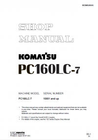 repair manual Komatsu Hydraulic Excavator PC160LC-7 Shop ManuaL PDF