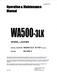 repair manual Komatsu WA500-3LK Wheel Loader Operation and Maintenance Manual PDF