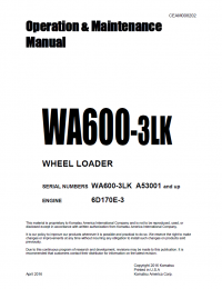 repair manual Komatsu WA600-3LK Wheel Loader Operation and Maintenance Manual PDF