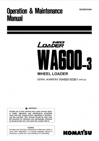 repair manual Komatsu WA600-3 Avance Loader Operation and Maintenance Manual PDF