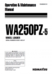 repair manual Komatsu WA250PZ-5 Wheel Loader Operation and Maintenance Manual PDF