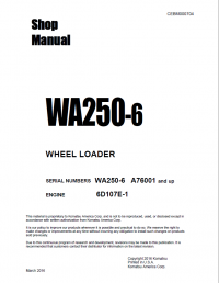 repair manual Komatsu WA250-6 Wheel Loader Shop Manual PDF