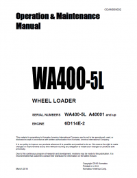 repair manual Komatsu Wheel Loader WA400-5L Operation and Maintenance Manual PDF