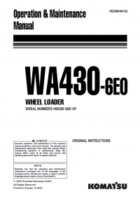 repair manual Komatsu Wheel Loader WA430-6EO Operation and Maintenance Manual PDF