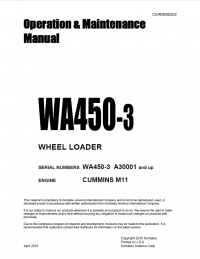 repair manual Komatsu Wheel Loader WA450-3 Operation and Maintenance Manual PDF