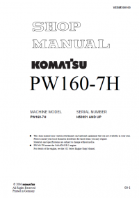 repair manual Komatsu Wheeled Excavator PW160-7H Shop Manual PDF