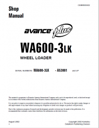 repair manual Komatsu Avance WA600-3LK Wheel Loader Shop Manual PDF