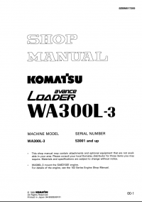 repair manual Komatsu Avance Loader WA300L-3 Shop Manual PDF