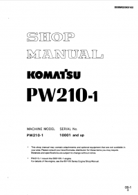 repair manual Komatsu PW210-1 Wheel Loader Shop Manual PDF