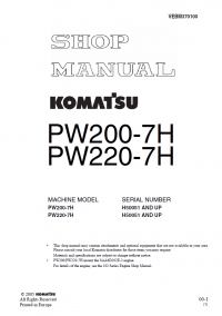 repair manual Komatsu PW200-7H, PW220-7H Wheeled Excavator Shop Manual PDF