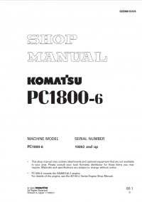 repair manual Komatsu Hydraulic Excavator PC1800-6 Set of Shop Manuals PDF
