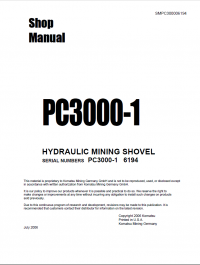 repair manual Komatsu Hydraulic Mining Shovel PC3000-1 Set of Shop Manuals PDF