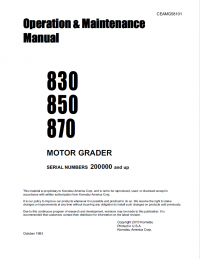 repair manual Komatsu Motor Grader 830, 850, 870 Operation and Maintenance Manual PDF