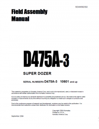 repair manual Komatsu Bulldozer D475A-3 Super Dozer Field Assembly Manual PDF