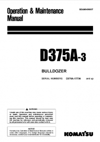 repair manual Komatsu Bulldozer D375A-3 Set of Operation and Maintenance Manuals PDF