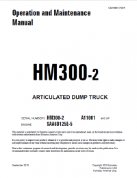 repair manual Komatsu HM300-2 Articulated Dump Truck for 6D125E-3 Engine Operators and Maintenance Manual PDF