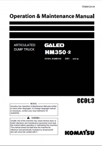 repair manual Komatsu Articulated Dump Truck HM350-2 Set of Operationand Maintenance Manuals PDF