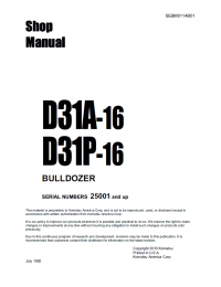 repair manual Komatsu Bulldozer D31A-16, D31P-16 Shop Manual PDF