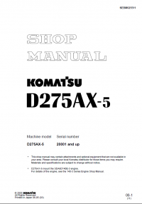 repair manual Komatsu Bulldozer D275AX-5 Shop Manual PDF