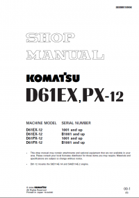 repair manual Komatsu D61EX, PX-12 Bulldozer Shop Manual PDF